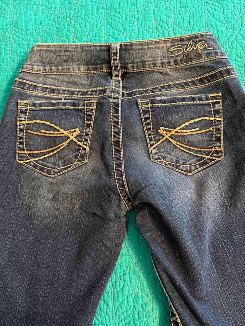 Silver Jeans Women's Dark Blue Skinny Capris with Gold Embroidery